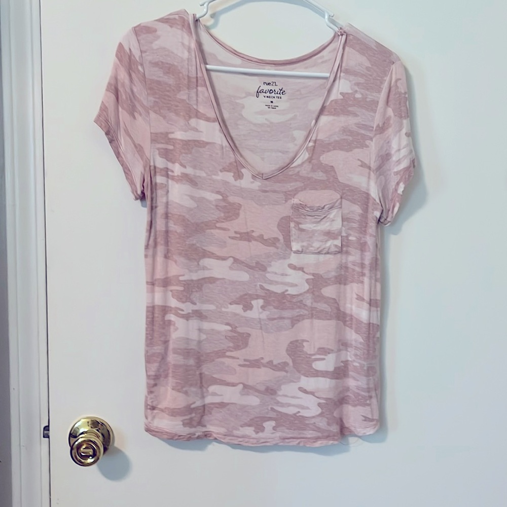 Pink camo v-neck top
